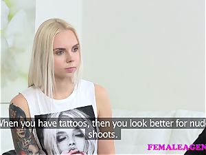 FemaleAgent tattooed platinum-blonde makes a sexual deal