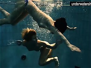 two cool amateurs flashing their figures off under water